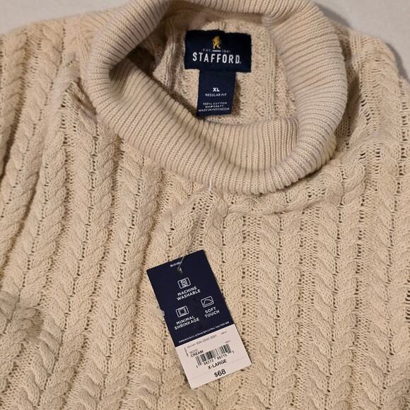 Stafford Mens XL cream cable knit turtle neck nwt - Picture 6 of 6